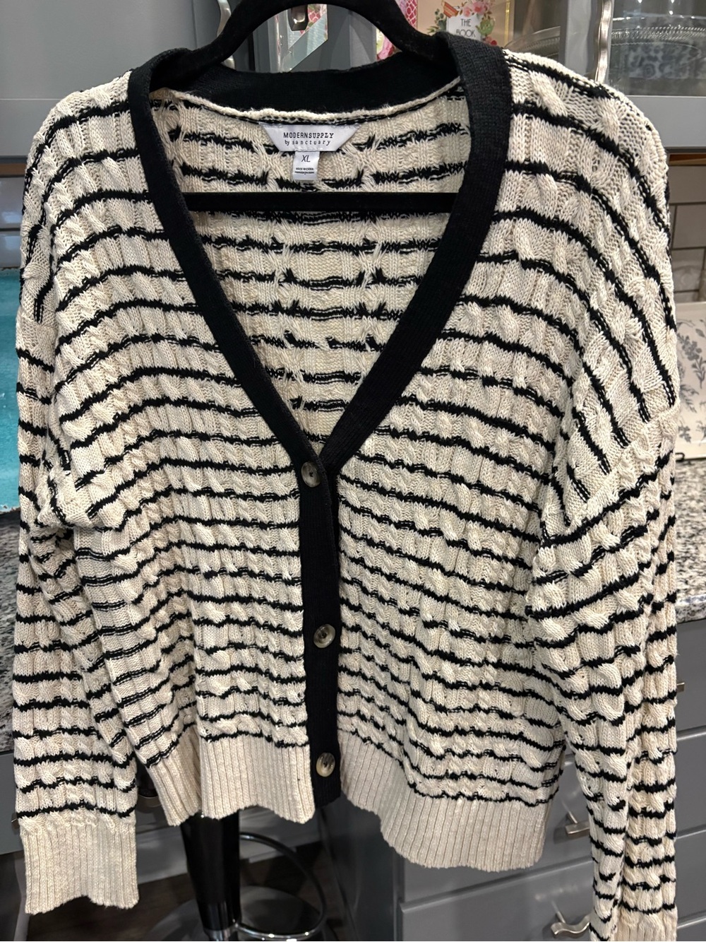 Modern Supply by Sanctuary Striped Knit Cardigan Sweater - Black & Cream - Picture 5 of 6